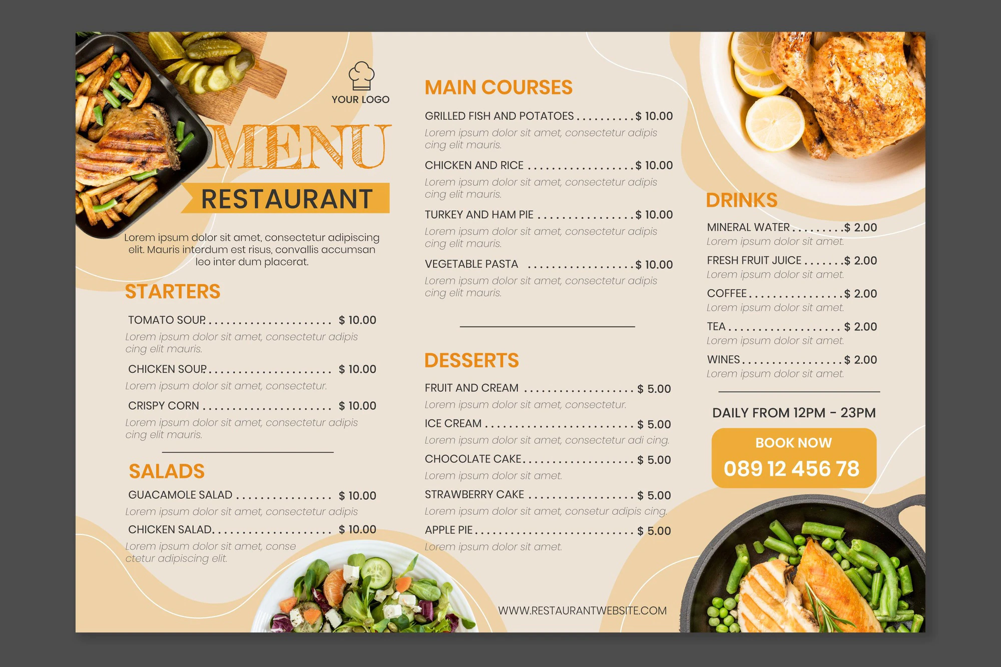 organic flat rustic restaurant menu template with photo 52683 62703