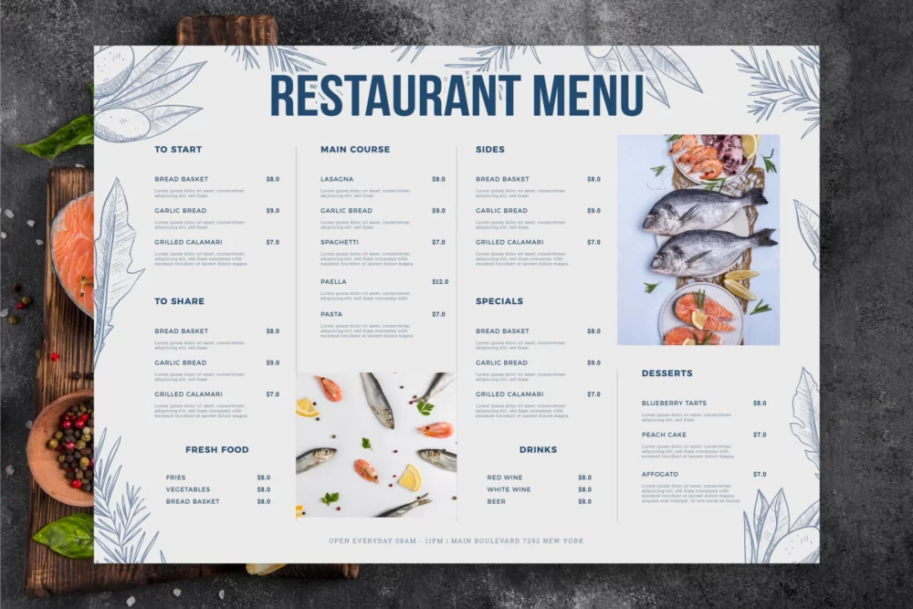 restaurant menu with seafood 52683 60256