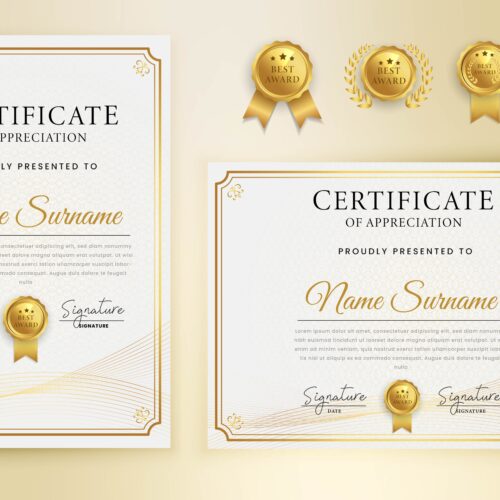 Certificate of appreciation completion gold wavy line and border template