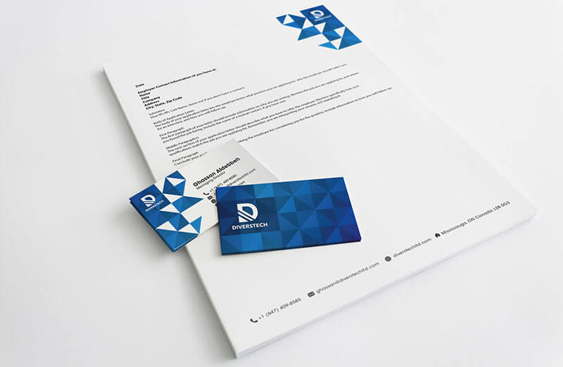 pictureicon diverstech business card letterhead mockup